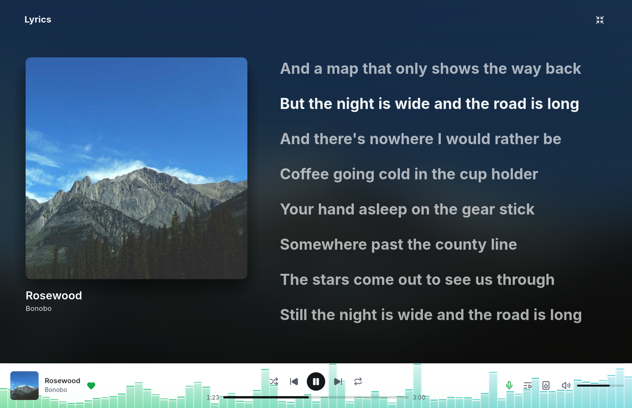 Full-screen lyrics with the light player bar